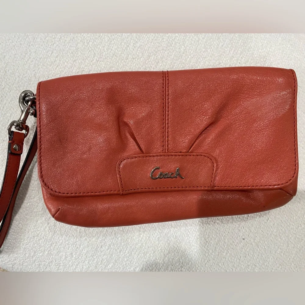 Coach Orange Leather Wristlet Clutch